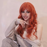 Redish Orange Long Y2K Beach Wave Fringe Wig